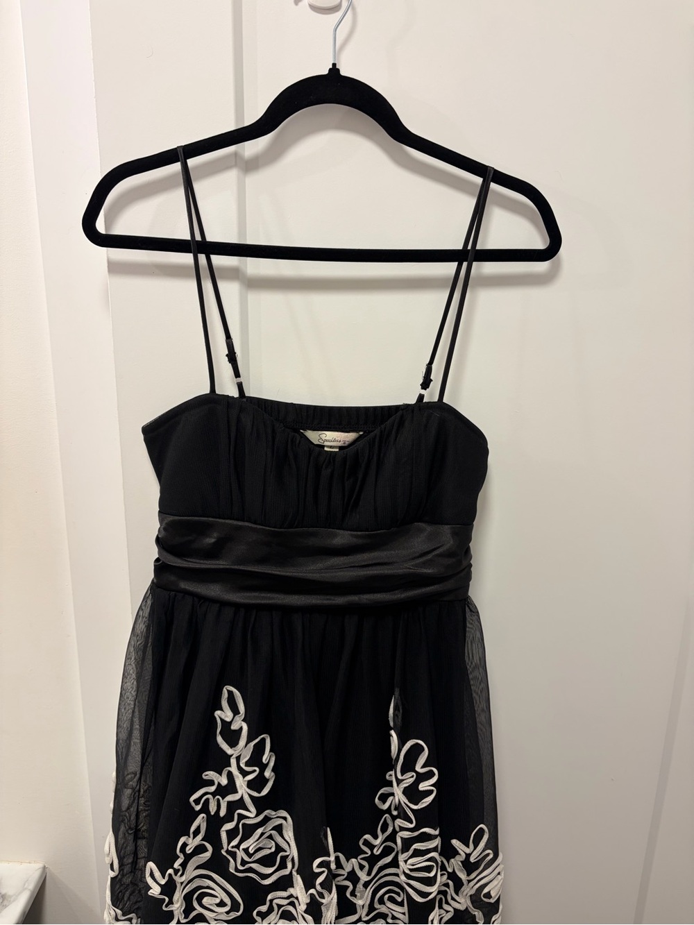 Speechless Black Spaghetti-Strap Evening Dress with Sheer Bodice